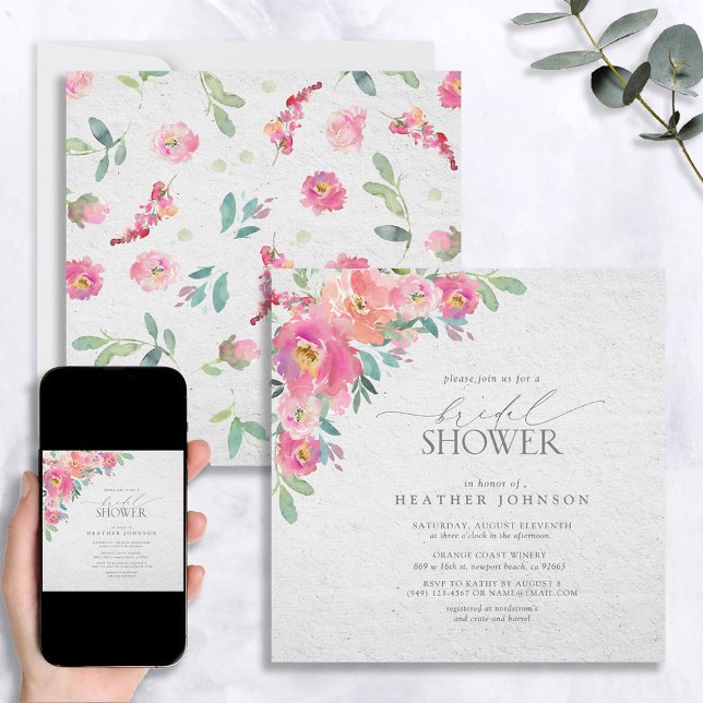 Floral Hot Pink Elegant Watercolor Bridal Shower Invitation (Creator Uploaded)