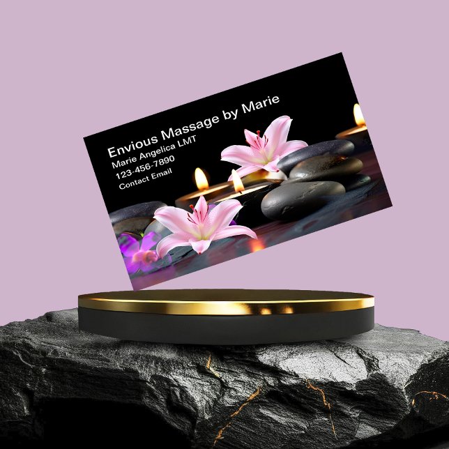 Floral Hot Stone Massage Business Cards (Creator Uploaded)