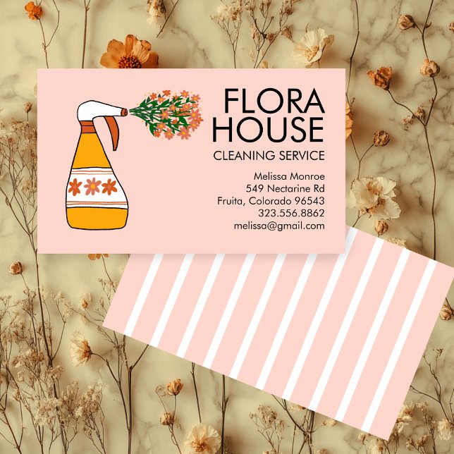 Floral House Cleaning Service Spray Bottle Retro Business Card (Floral House Cleaning Service Spray Bottle Retro Business Card
)