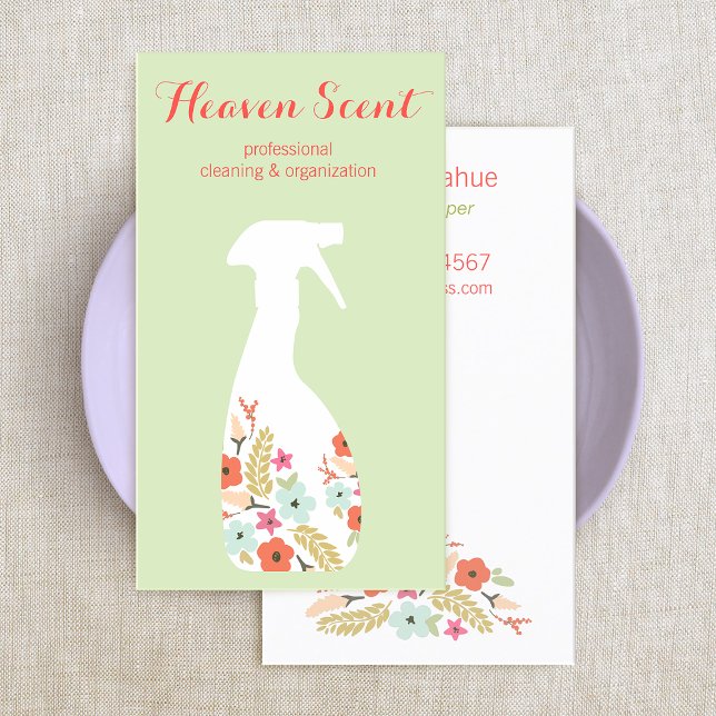 Floral Housekeeping Eco Cleaning Service Business Card (Creator Uploaded)