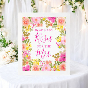 Floral How Many Kisses for the Mrs. Bridal Shower Poster