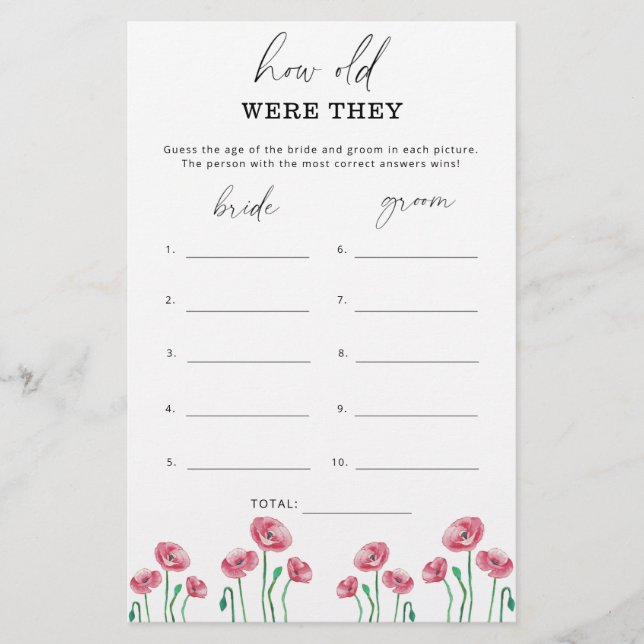 Floral How old were they bridal game (Front)