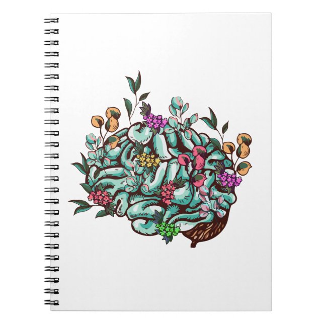Floral Human Brain Mental Health Awareness  Notebook (Front)