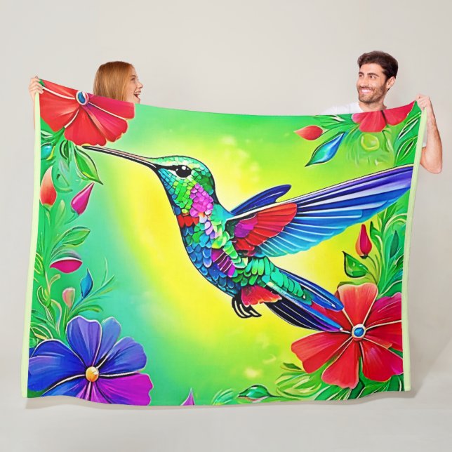 Floral Hummingbird Art Design Fleece Blanket (In Situ)