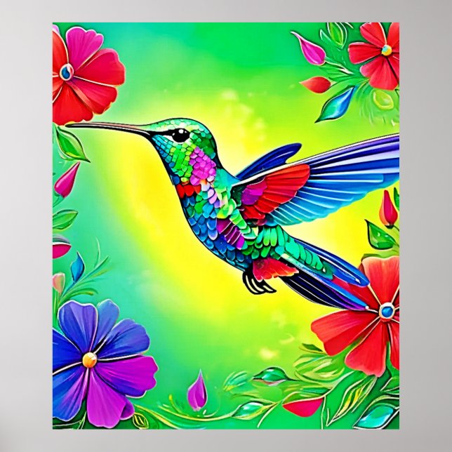 Floral Hummingbird Art Design Poster (Front)