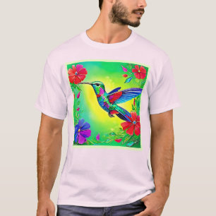 Floral Hummingbird Art Design T-Shirt