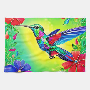 Floral Hummingbird Art Design Tea Towel