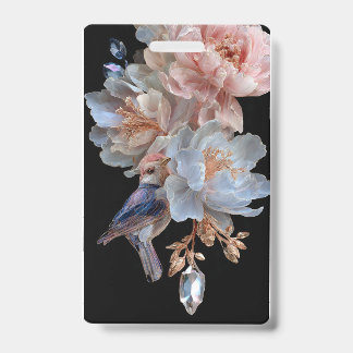Floral Hummingbird Badge ID Badge