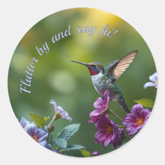 Floral Hummingbird  Classic Round Sticker