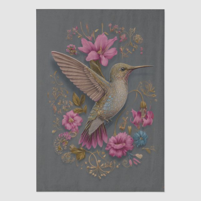 Floral Hummingbird Decoupage Tissue Paper (Front)