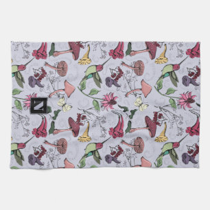 Floral Hummingbird Garden Lavender Purple Tea Towel