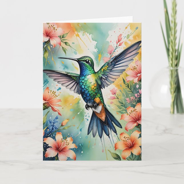 floral hummingbird greeting card (Front)