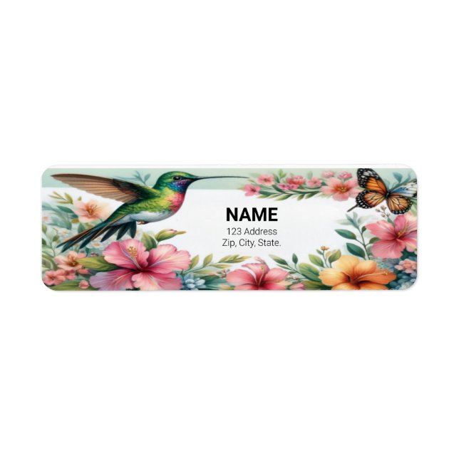 “Floral Hummingbird Personalised Name Tag”. (Front)