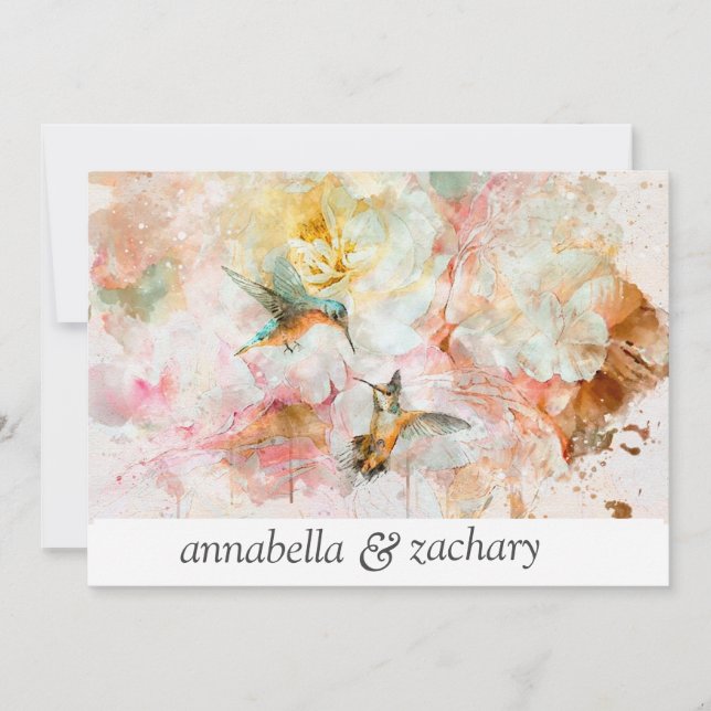 *~* Floral Hummingbird PHOTO QR RSVP AR26 WEDDING Invitation (Front)