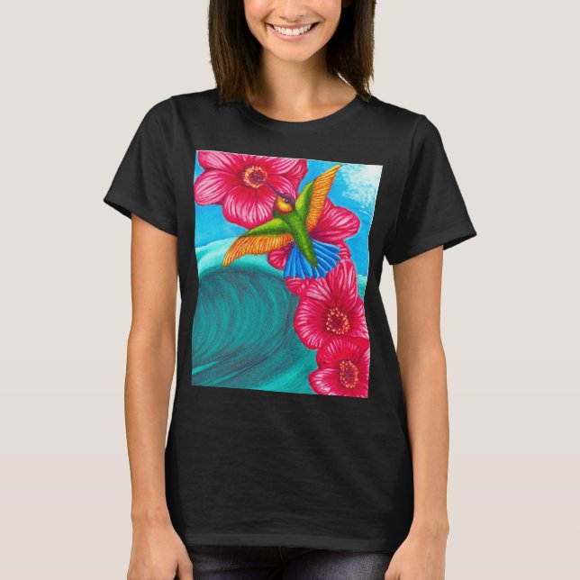 Floral Hummingbird Wave  T-Shirt (Front)
