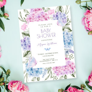 Floral hydrangea baby shower invitation