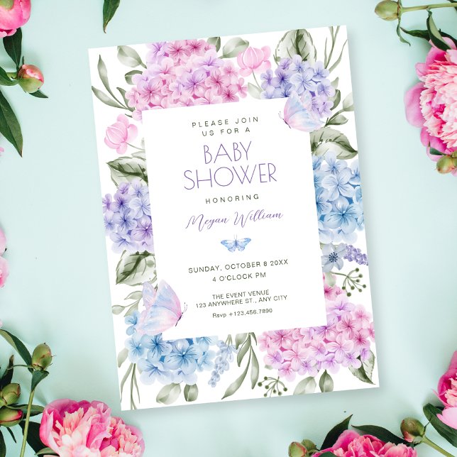 Floral hydrangea baby shower invitation (Creator Uploaded)