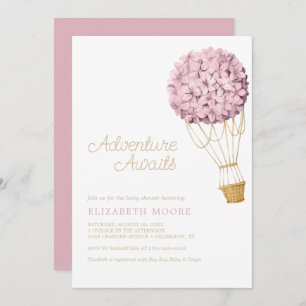Floral Hydrangea Hot Air Balloon Baby Shower    Invitation