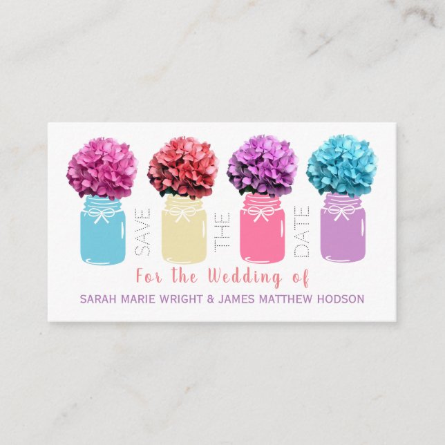 Floral Hydrangea Mason Jars, Save the Date Enclosure Card (Front)