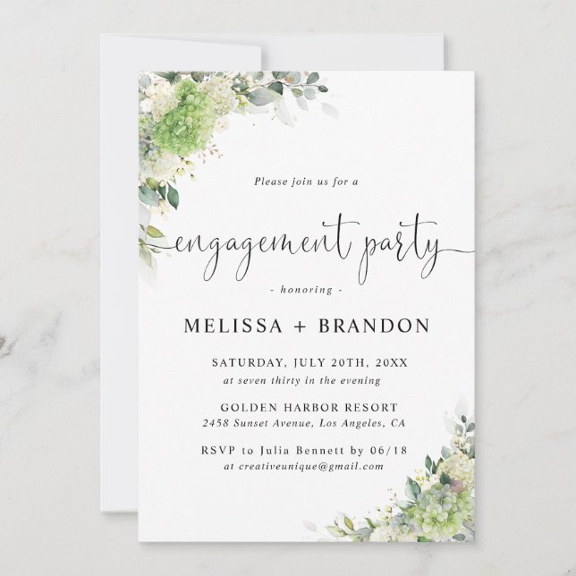 Floral Hydrangeas Engagement Party Invitation (Front)