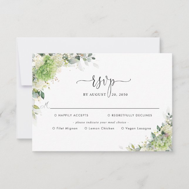 Floral Hydrangeas Wedding With Meal Choice RSVP Card (Front)