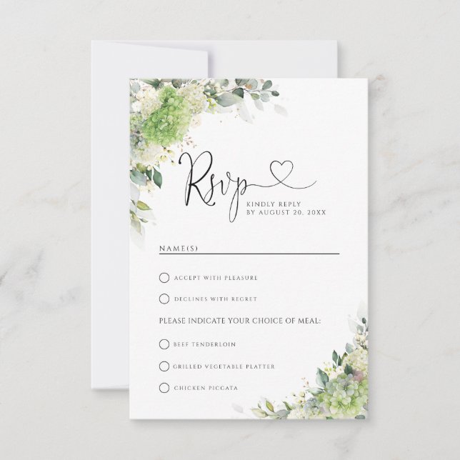 Floral Hydrangeas Wedding With Meal Choice RSVP Card (Front)