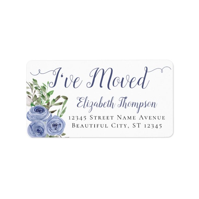 Floral I Have Moved New Address Dusty Blue Modern Label (Front)