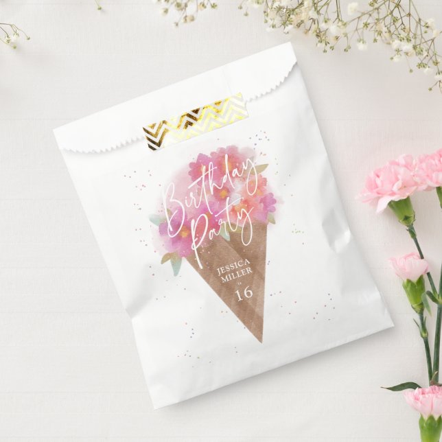 Floral Ice Cream Cone Birthday Party  Favour Bags (Sealed)