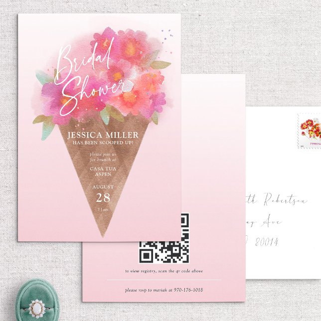 Floral Ice Cream Cone Bridal Shower Invitation (Creator Uploaded)