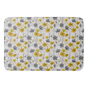 Floral illustration, abstract wildflowers, modern bath mat