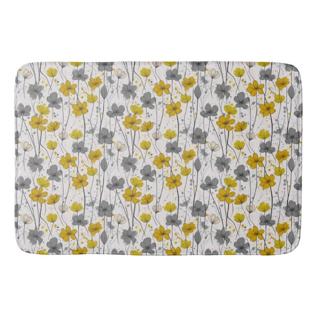 Floral illustration, abstract wildflowers, modern bath mat (Front)