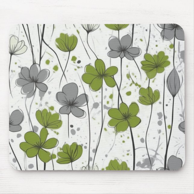 Floral illustration, abstract wildflowers, modern mouse pad (Front)