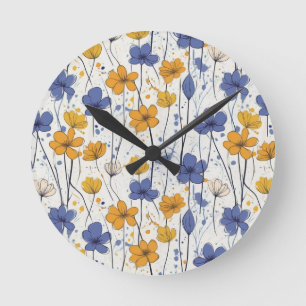 Floral illustration, abstract wildflowers, modern round clock
