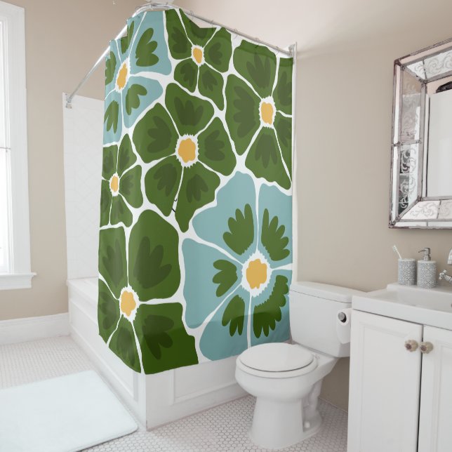 Floral Illustration Shower Curtain (In Situ)