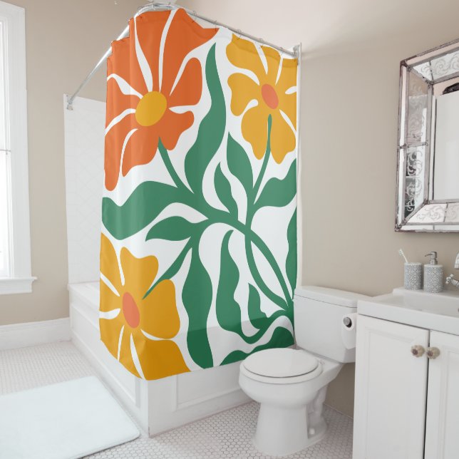 Floral Illustration Shower Curtain (In Situ)