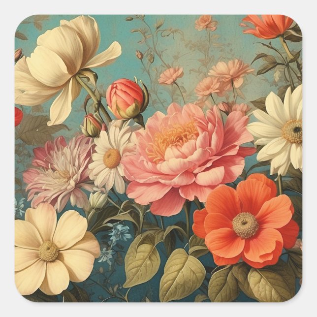 Floral Illustration Square Sticker (Front)