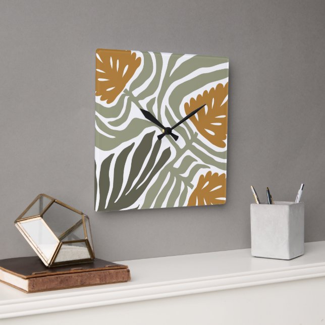 Floral Illustration Square Wall Clock (Office)