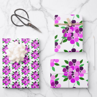Floral Illustration with Purple and Pink Blossoms Wrapping Paper Sheet