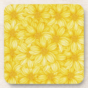 Floral Illustrative Yellow Print Coaster