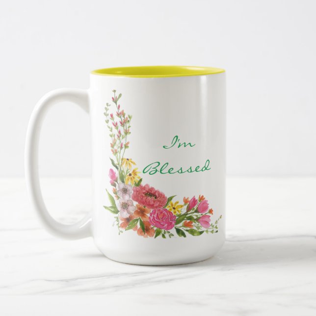 Floral "I'm Blessed" coffee mug (Left)