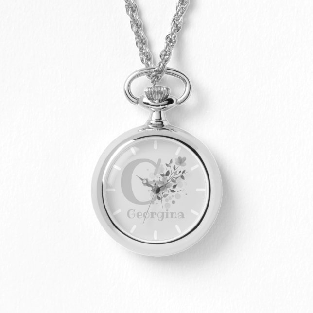 Floral Image with Name Georgina & Initial Ladies Watch (Front)