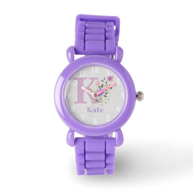 Floral Image with Numerals, Name & Initial Child's Watch (Front)