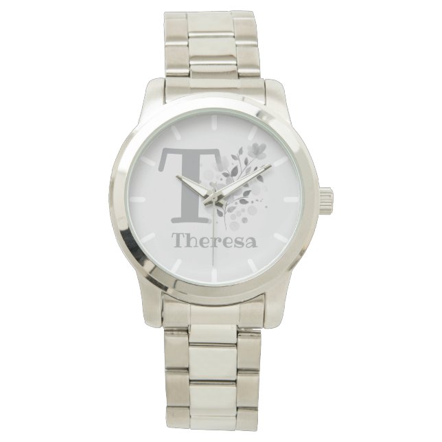 Floral Image with Numerals, Name & Initial Ladies Watch (Front)