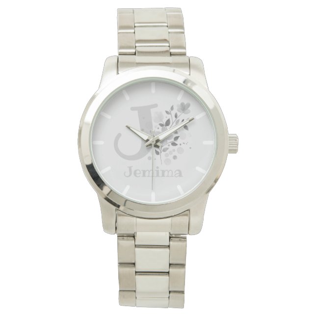 Floral Image with Numerals, Name & Initial Ladies Watch (Front)