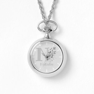Floral Image with Numerals, Name & Initial Ladies Watch