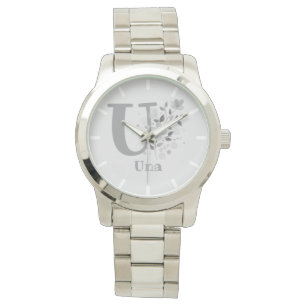 Floral Image with Numerals, Name & Initial Ladies Watch