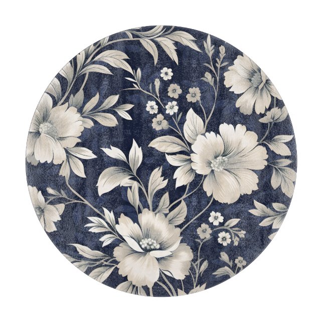 Floral in Blue Cutting Board (Front)