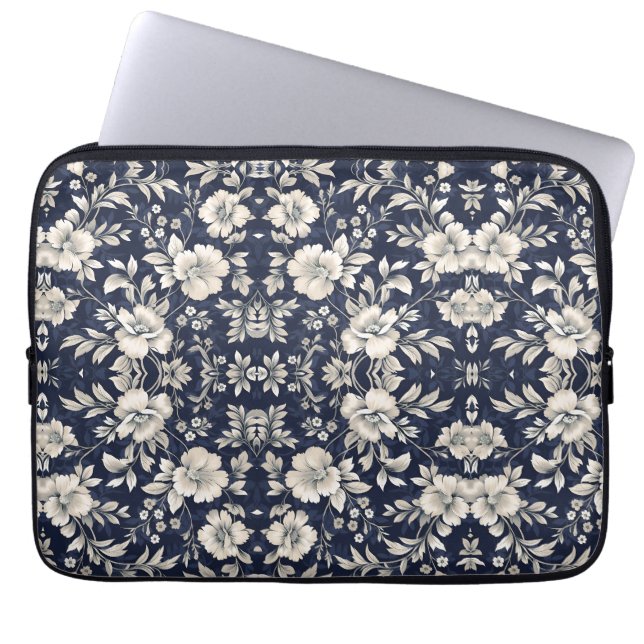 Floral in Blue Laptop Sleeve (Front)