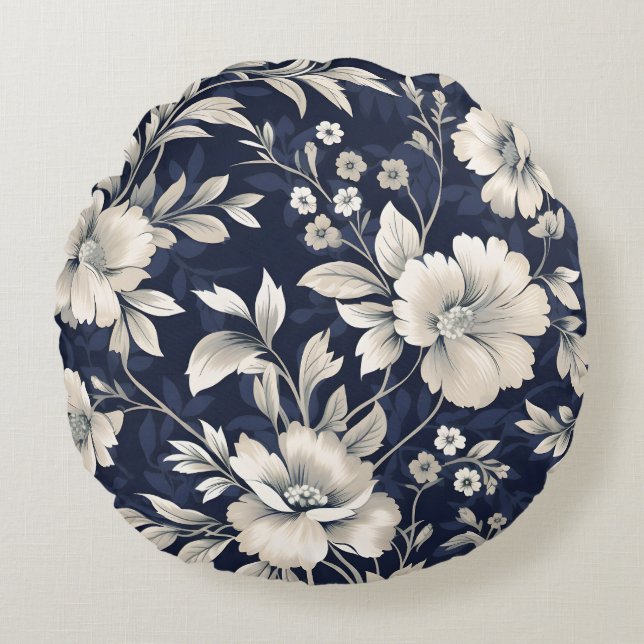 Floral in Blue Round Cushion (Front)