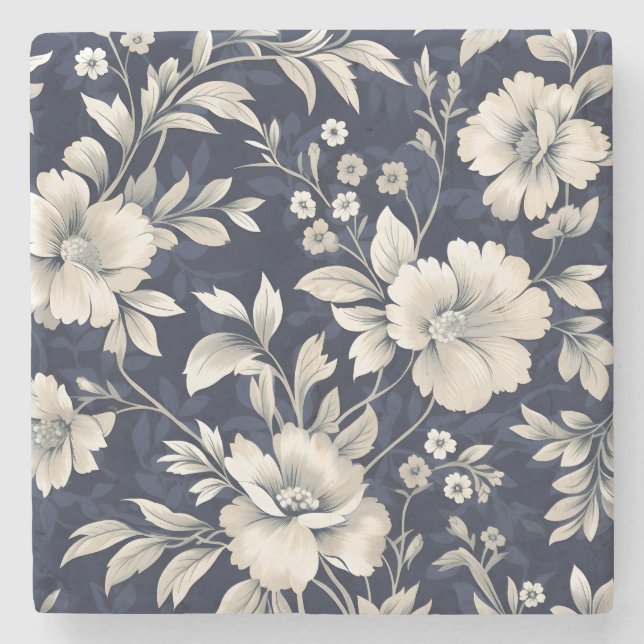 Floral in Blue Stone Coaster (Front)